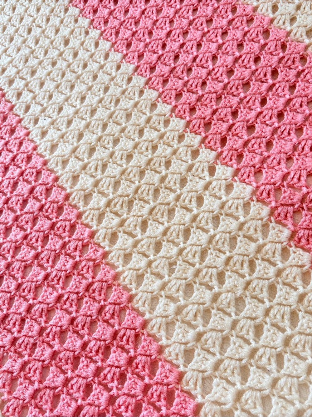 Vintage Pink/Cream Hand Crochet Afghan Quilt Bedspread ~ King/Queen - Picture 5 of 5